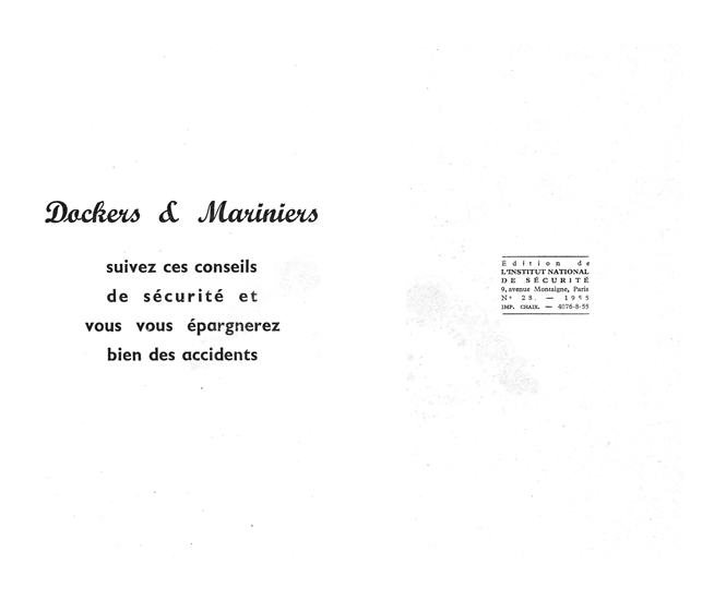 Livret Manutentions portuaires et fluviales - Sécurité chez les dockers et chez les mariniers